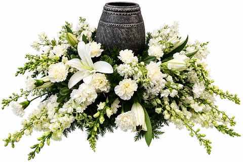 Cercle de Lumière – Arrangement floral blanc pour urne : L2