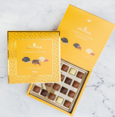 Assortiment de chocolats fins – caramel, caramel salé et caramel mou