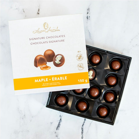 Chocolats au lait et caramel à l’érable – Coffret cadeau 180g