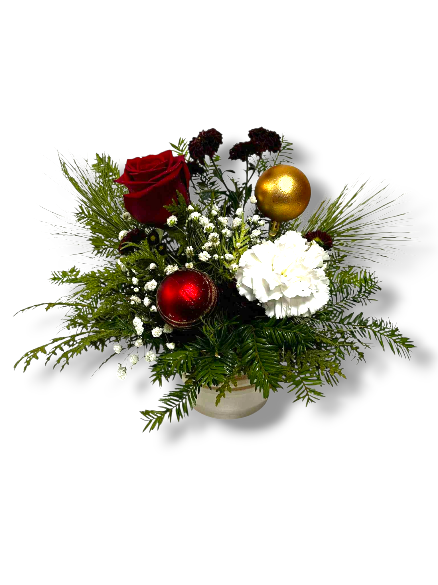 Arangement En Longueur Roses Rouges Mini arrangement floral festif rouge, blanc et or – Fleur de Guy