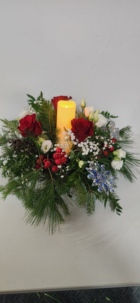 Centre de table avec chandelle LED du temps des fêtes