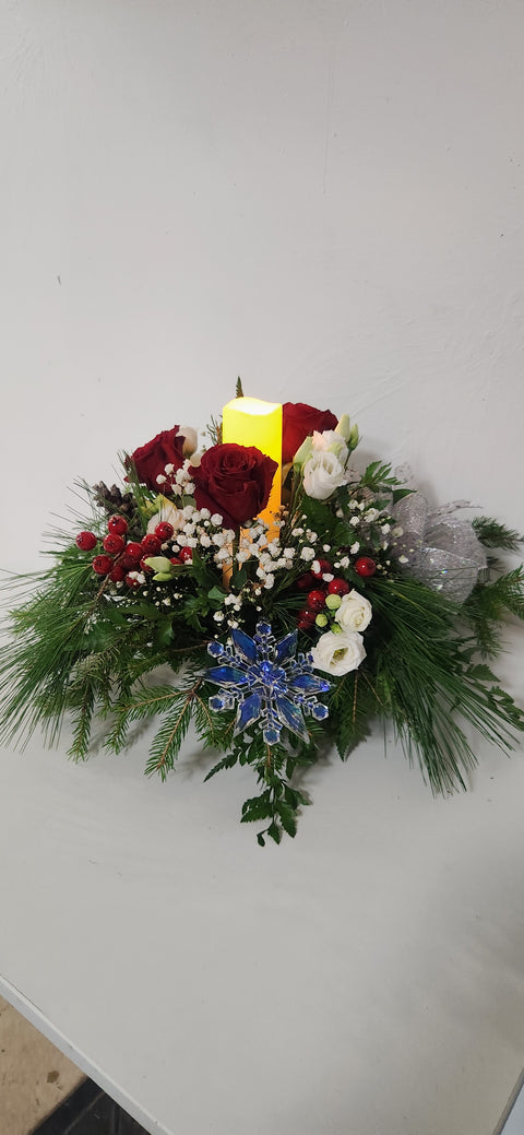 Centre de table avec chandelle LED du temps des fêtes