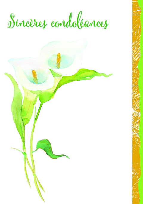 Carte de condoléances « Sincères condoléances », format 5 x 7, avec enveloppe coordonnée