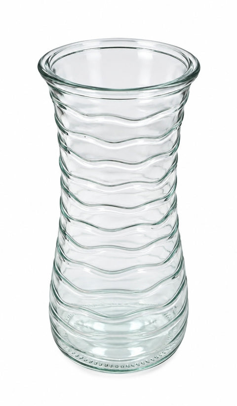 Vase en verre transparent à relief ondulé