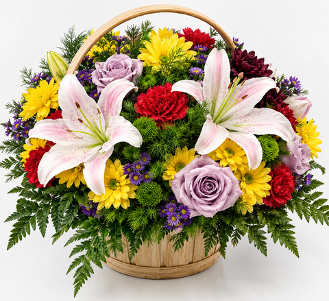 Panier du Bonheur – Arrangement fleuri coloré