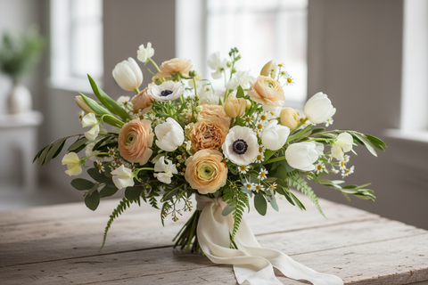 Bouquet fleurs de fuy à Aylmer ton blanc et pêche